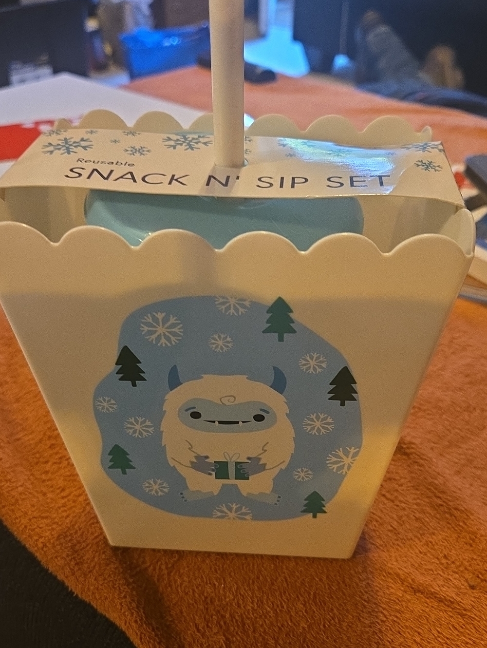 Snack N' Sip Set - Light Blue Holiday Monster Design 1142